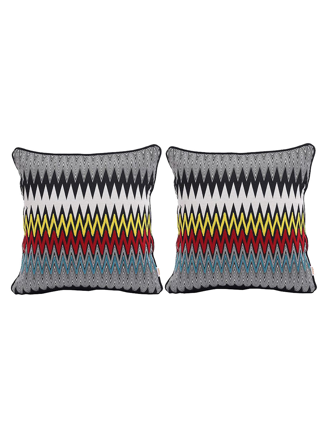 MASPAR Black & White 2 Pieces Embroidered Cotton Medium Square Cushion Covers