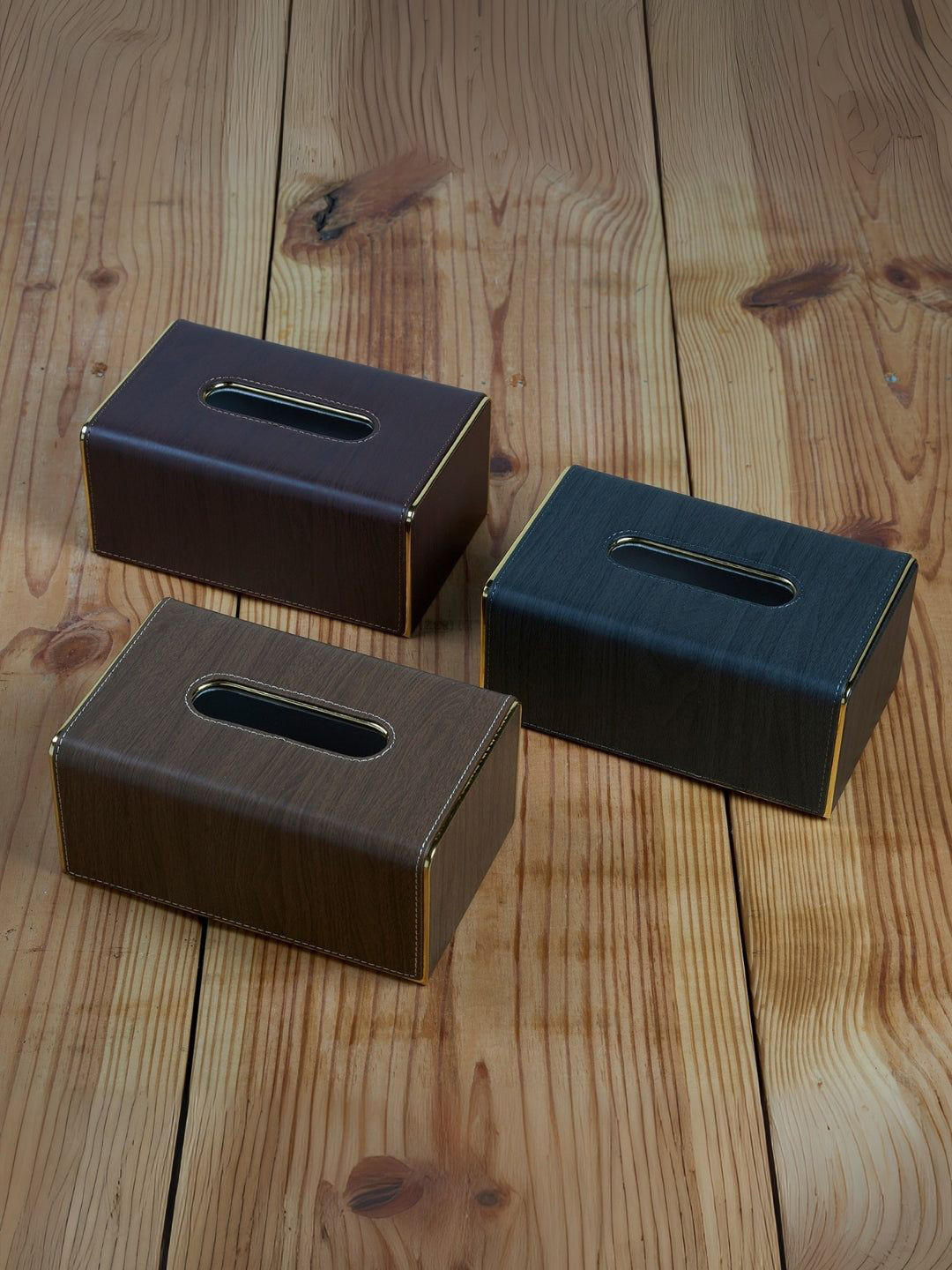Kookee Brown & Blue 3 Pieces Leather Tissue Holders