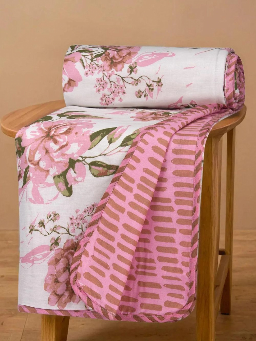 Huesland Kids Pink & Green Floral Cotton AC Room Cotton Dohar