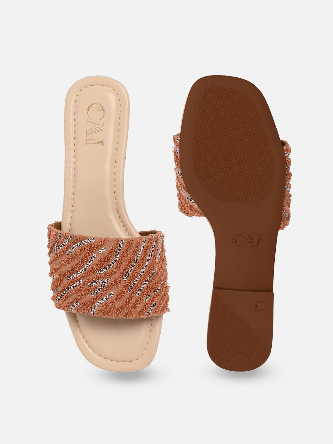 CAI Women Blush Thread Sequin Open Toe Flats