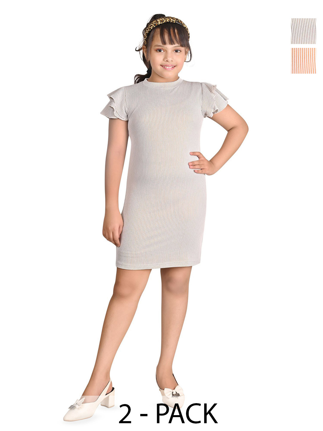 BAESD Girls Pack Of 2 Flutter Sleeves Bodycon Mini Dress
