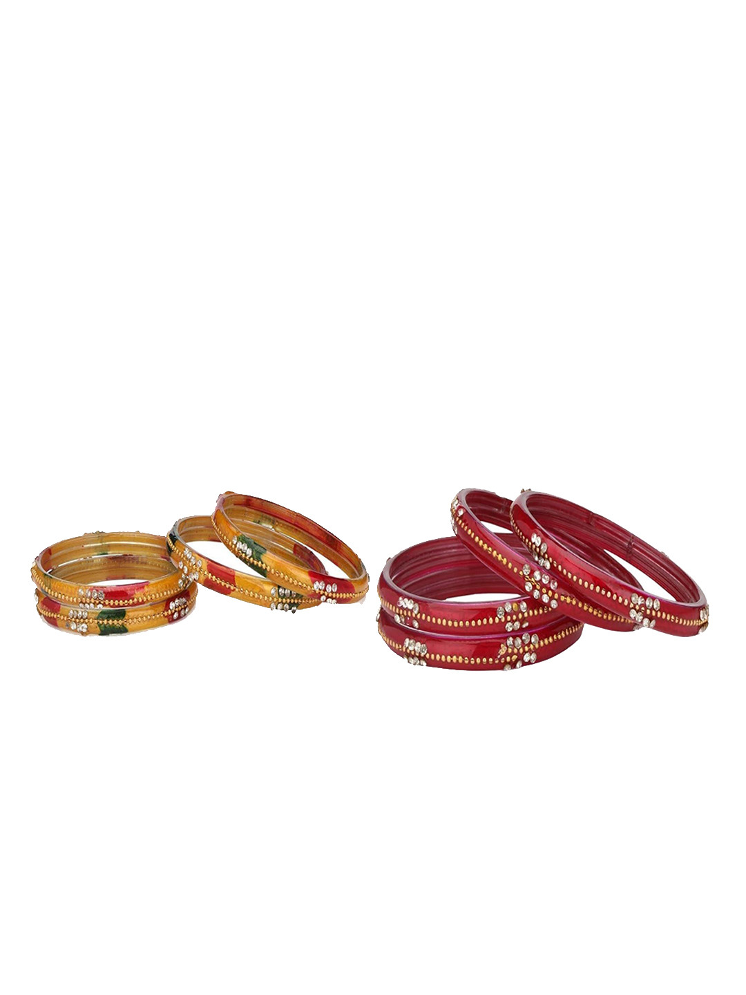 SOMIL Set Of 8 Multi & Red Alloy Artificial Stones & Beads Bangles