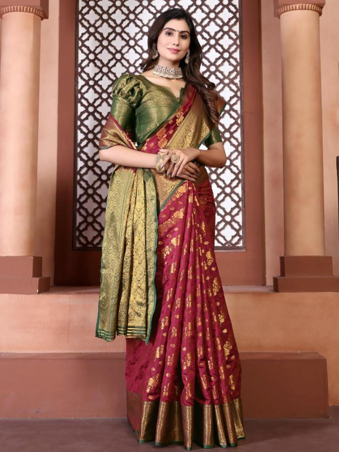 jayant creation Red Art Silk Barasi Sarees