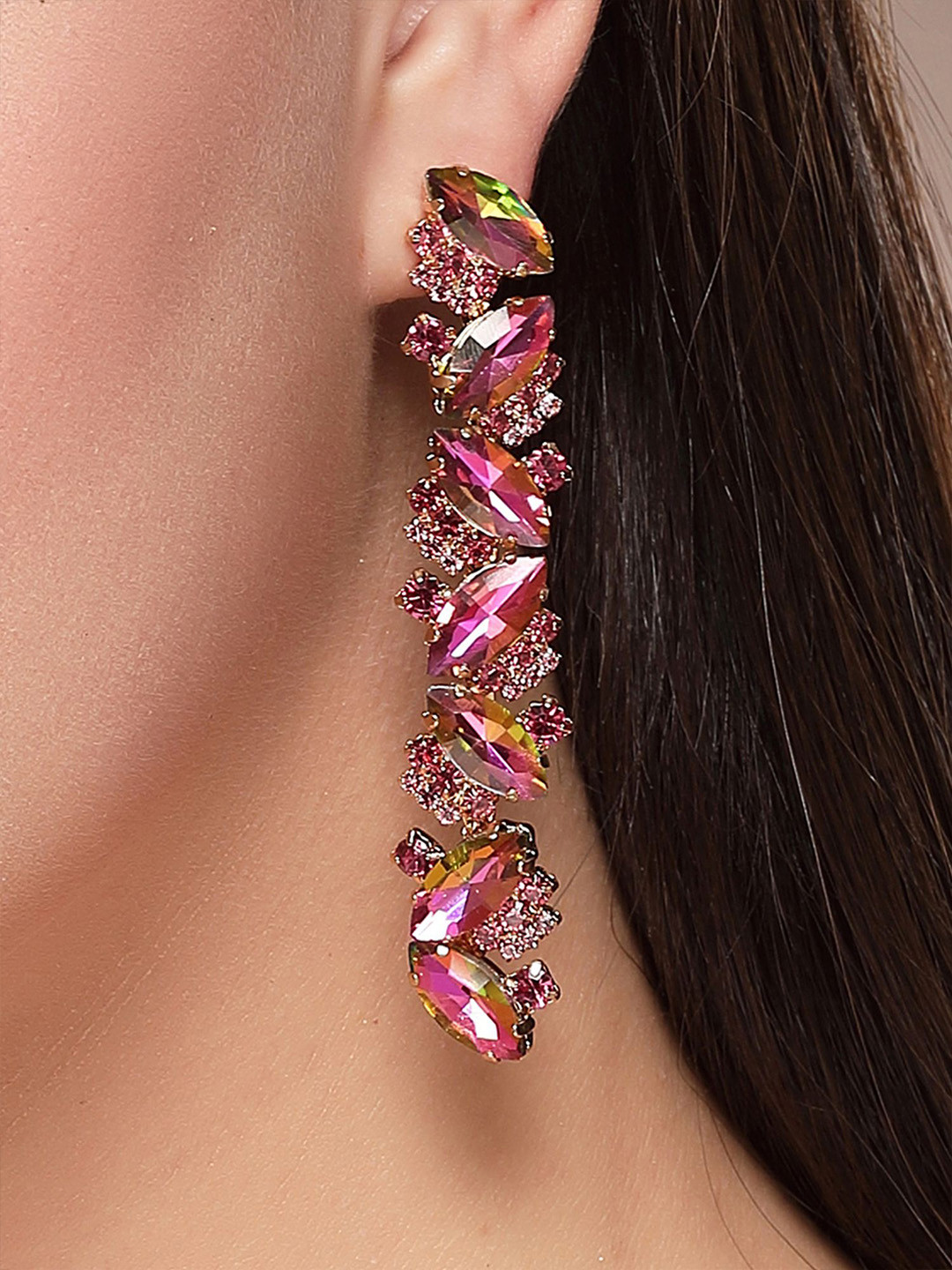 Bohey by KARATCART Gold-Plated Rhinestone Studded Diamond Shaped Drop Earrings