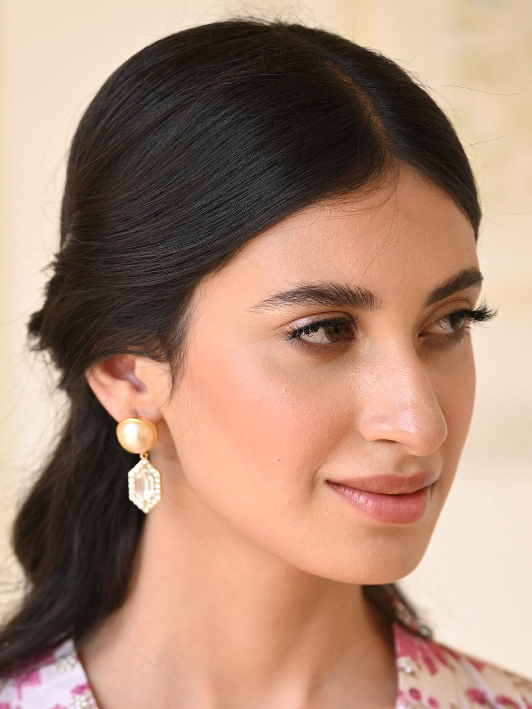 BBlingg Gold-Plated Artificial Stones And Pearls Circular Shaped Drop Earrings