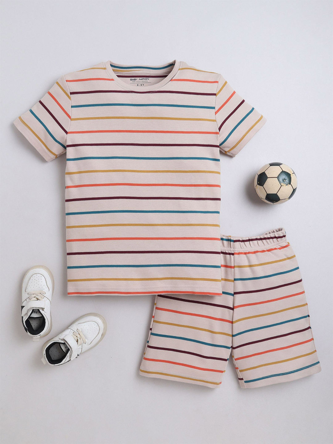 Baby Nation Boys Striped Short Sleeves Pure Cotton T-shirt With Shorts