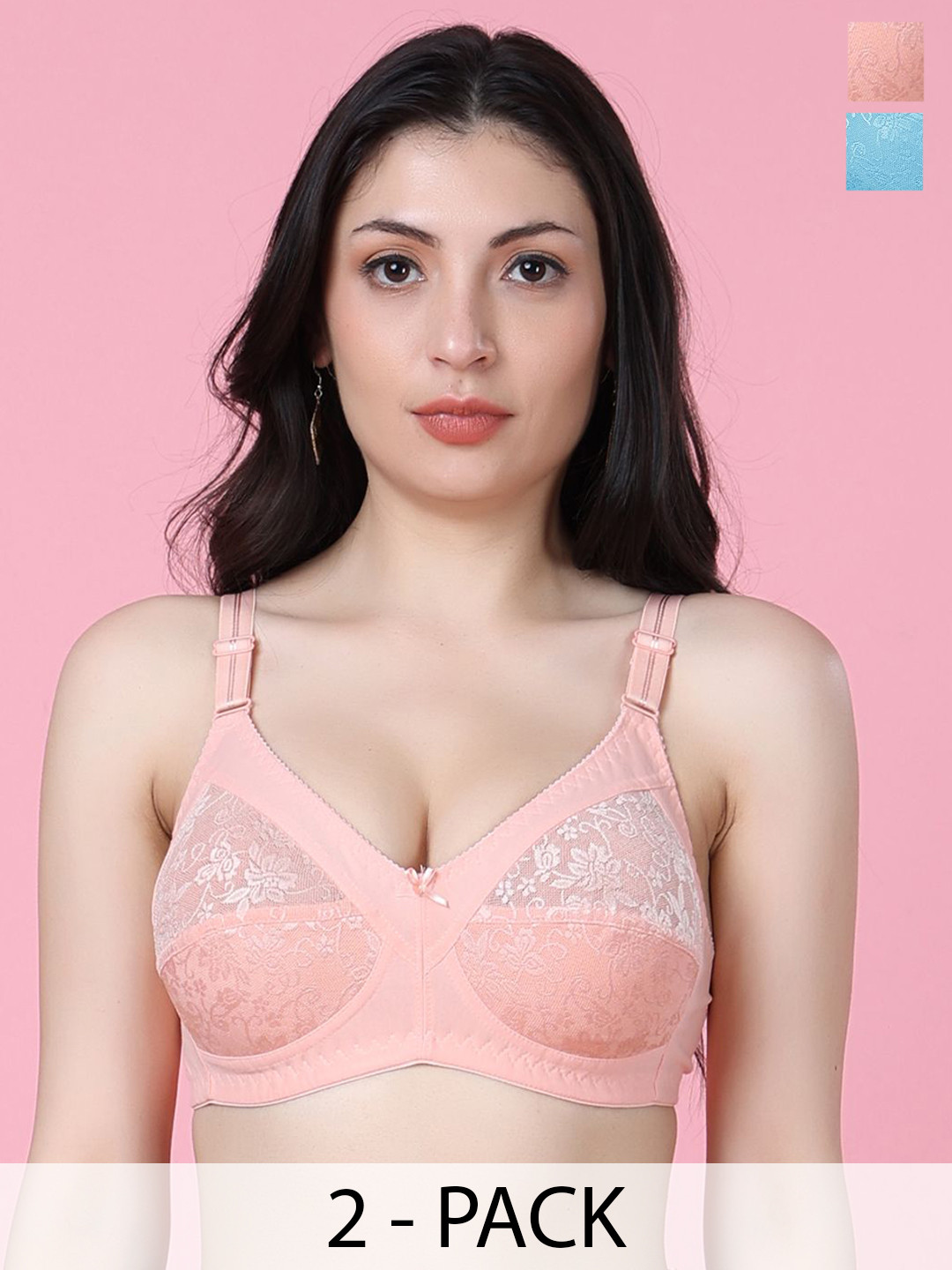 SHYAM SONS FLAIR Pack Of 2 Floral Printed Full Coverage Non Padded Minimizer Lace Bras