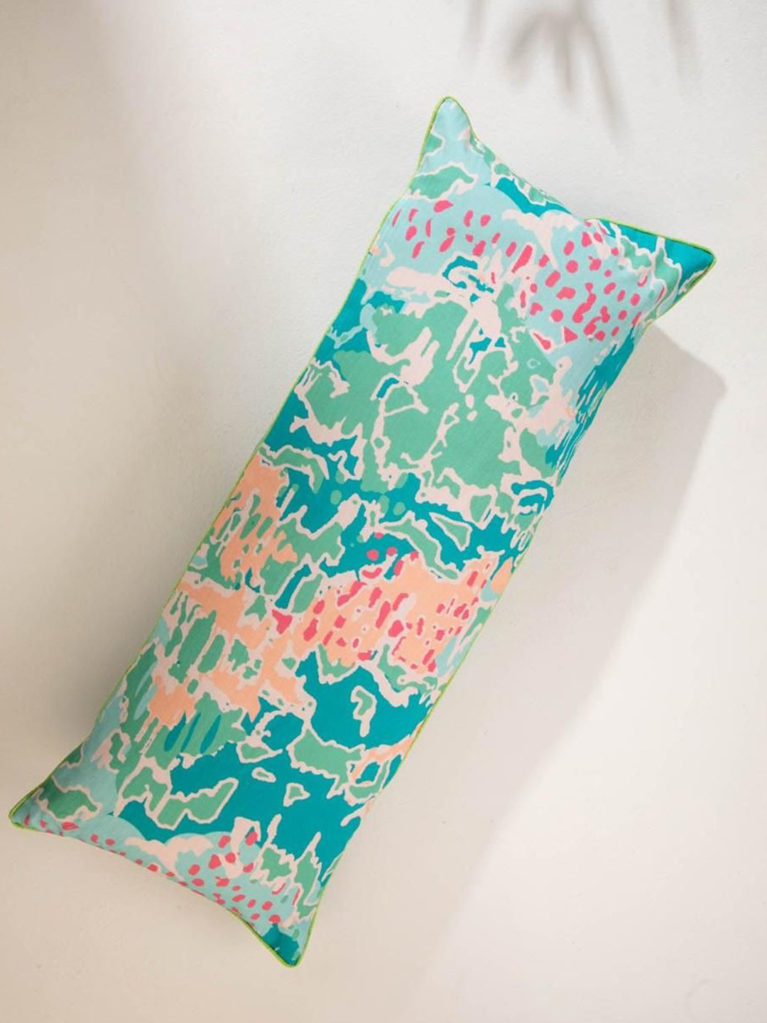 FREEDOM TREE Rorschach Blue & Green Printed Herringbone Cotton Rectangle Cushion Cover