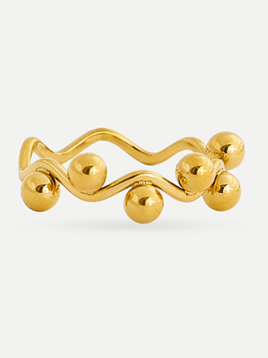 OUZEL 18KT Gold-Plated Stainless Steel Beaded Dot Curve Finger Ring