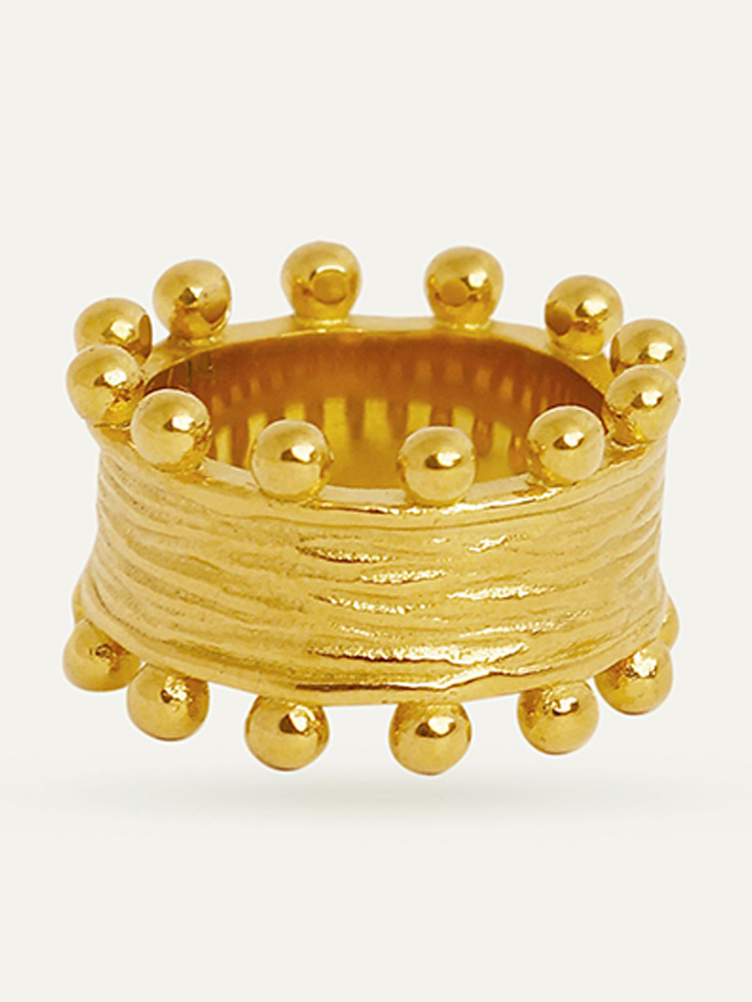 OUZEL 18KT Gold-Plated Stainless Steel Textured Beaded Dot Finger Ring