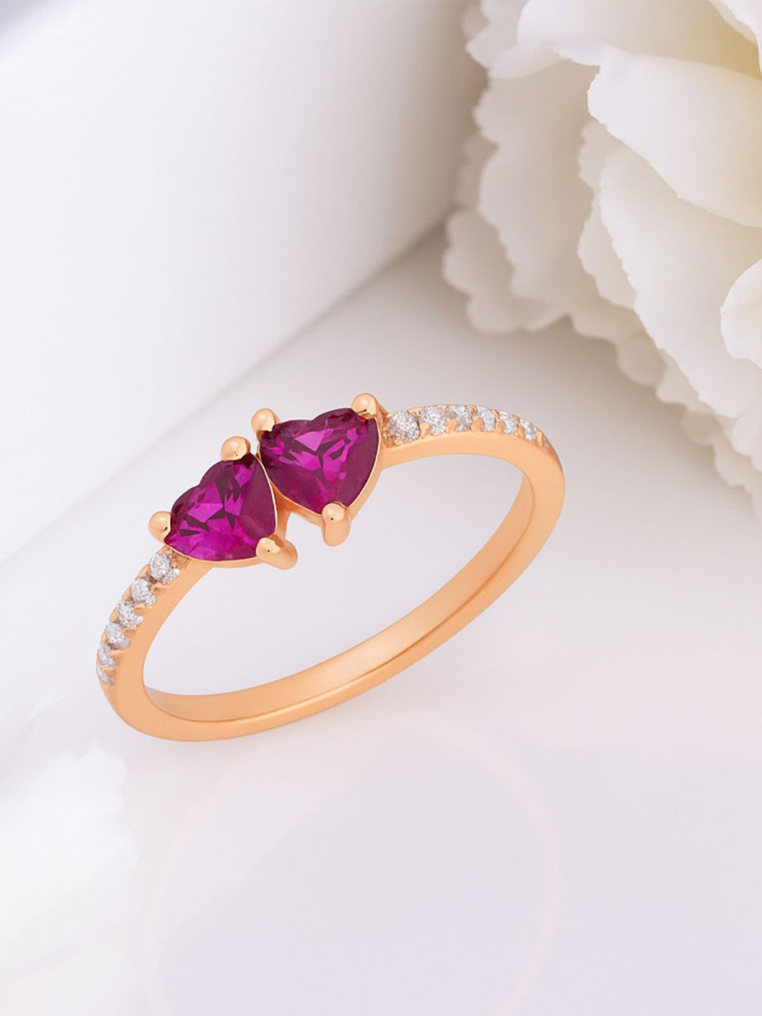 Zavya 925 Sterling Silver Rose Gold-Plated Twin-Band Cubic Zirconia Adjustable Finger Ring