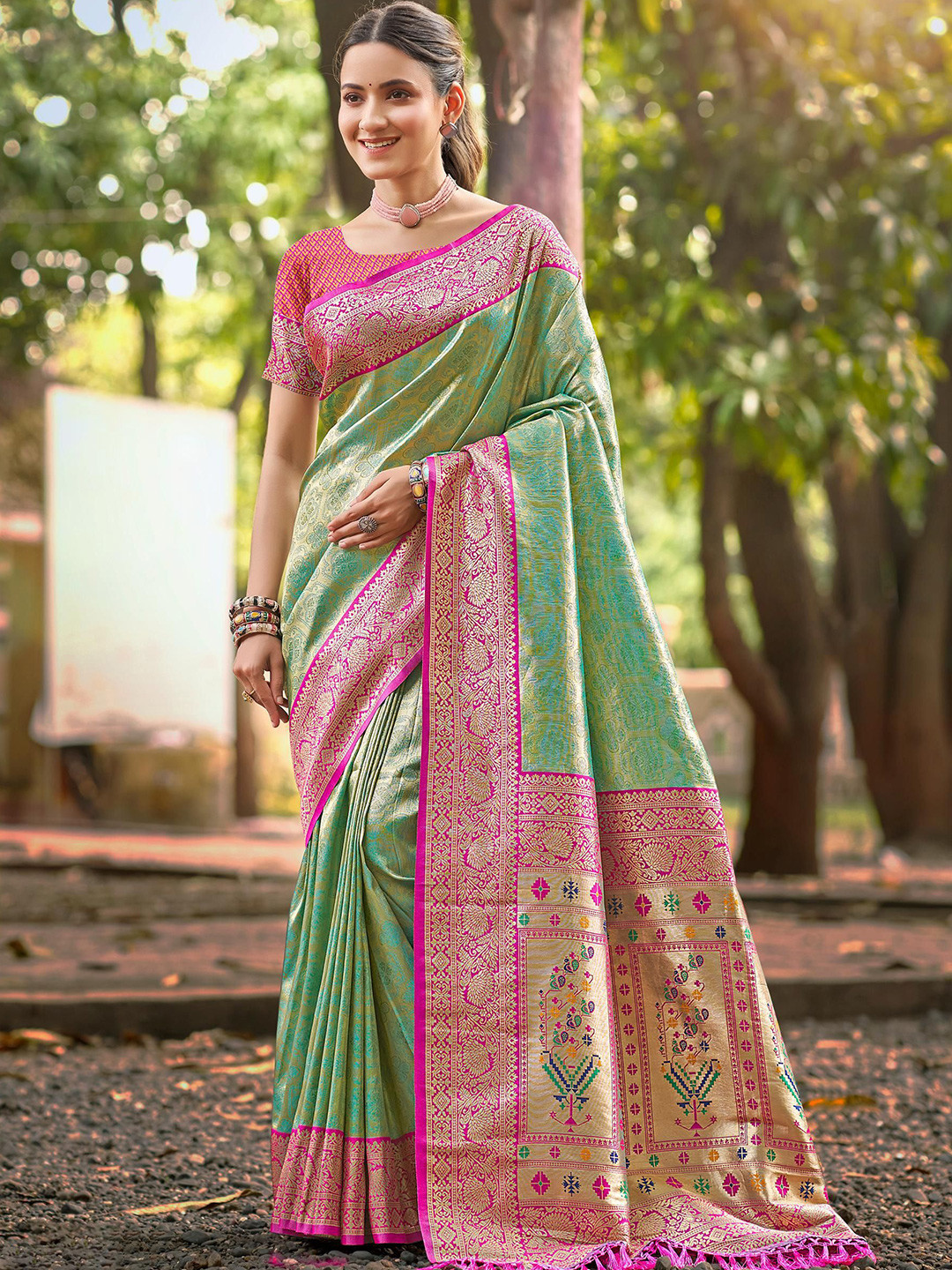 DEVATITHI Woven Design Zari Multi Color Kanjeevaram Silk Saree
