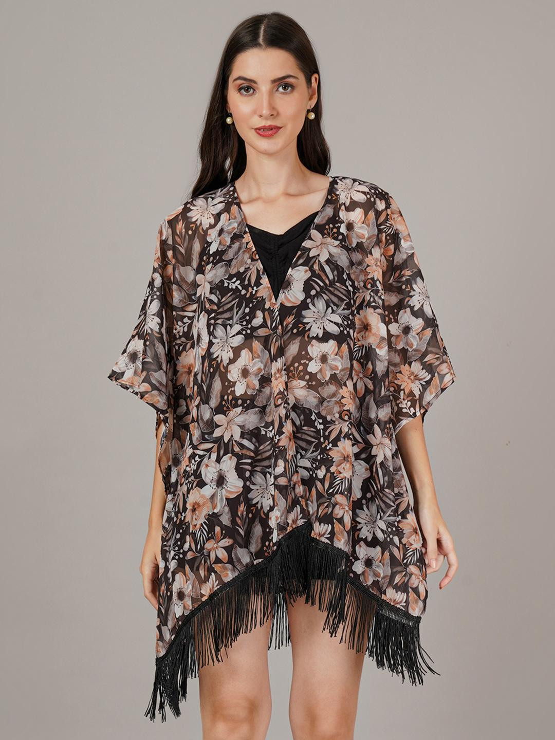 ARV TRENDS Women Floral Print Chiffon Kimono Shrug