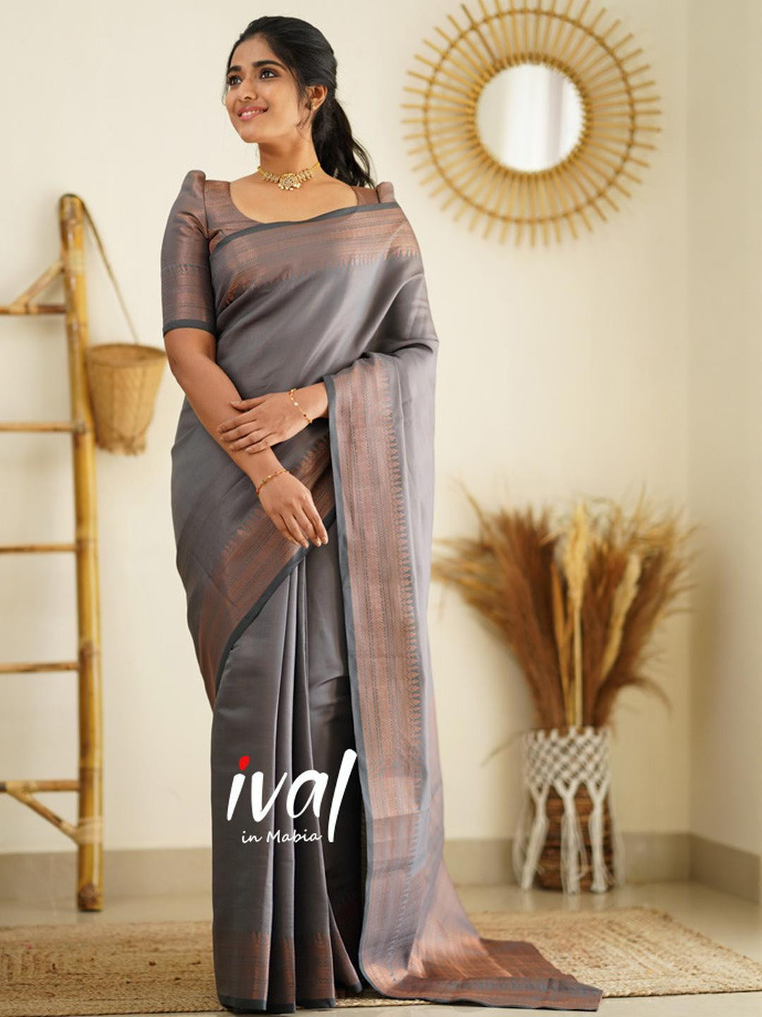 KSALIYA Grey Silk Blend Sarees