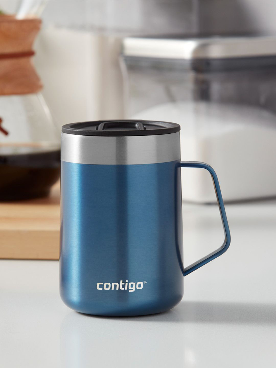 Contigo Blue & Silver Toned Stainless Steel Insulated Coffee Mug 420 ml