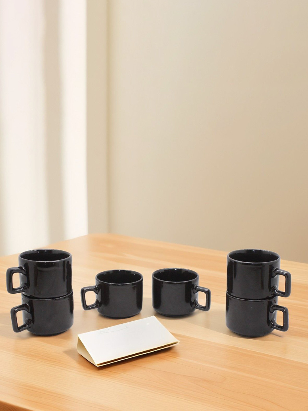 laghima jadon Set of 6 Black Solid Ceramic Glossy Cups And Mugs