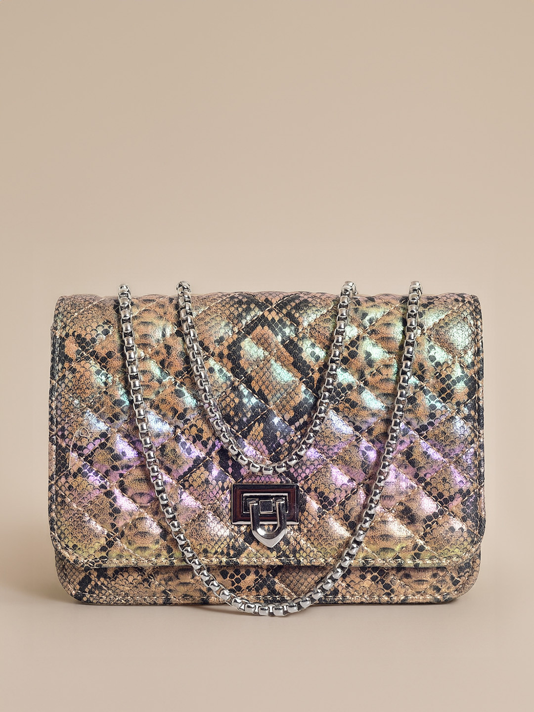 Lino Perros Snake Skin Textured Sling Bag with Quilted Detail