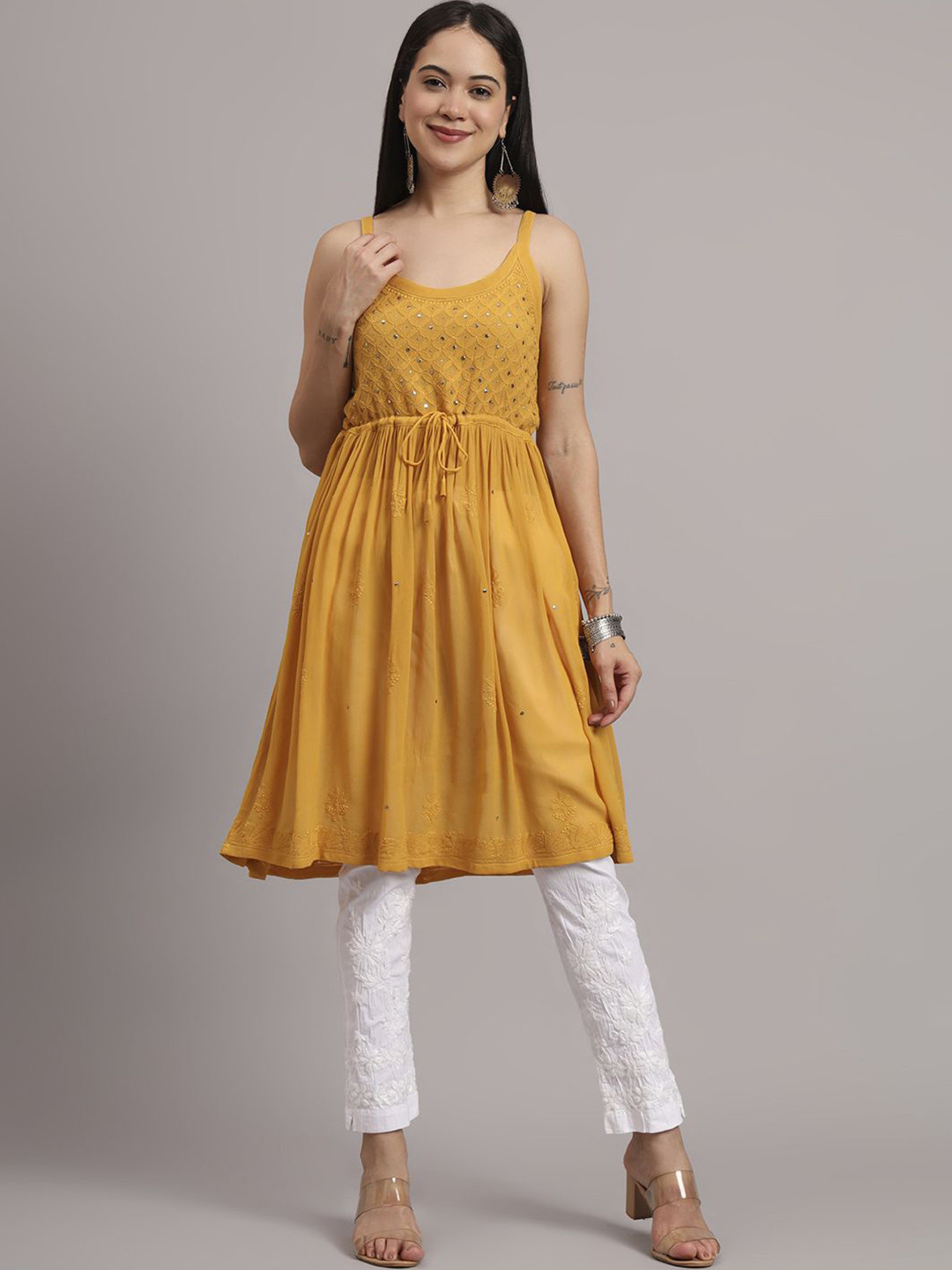 The Chikan Label Women Embroidered Chikankari Sheer Longline Top