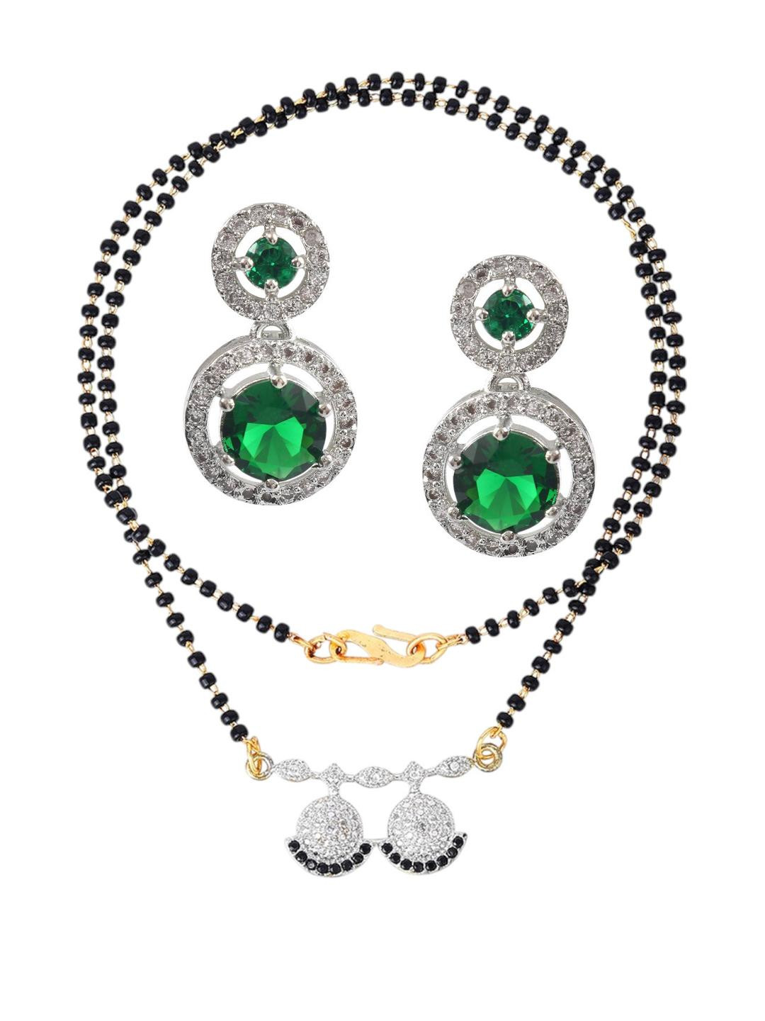 CHARMS Women White And Black Gold-Plated Artificial Stones and Beads Mangalsutra Set