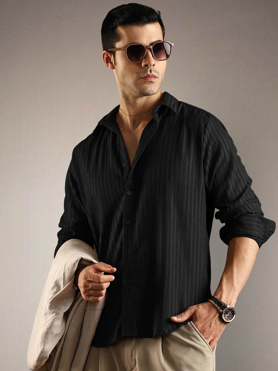 SAMRIZ Polyester Long Sleeves Solid Men's Shirt