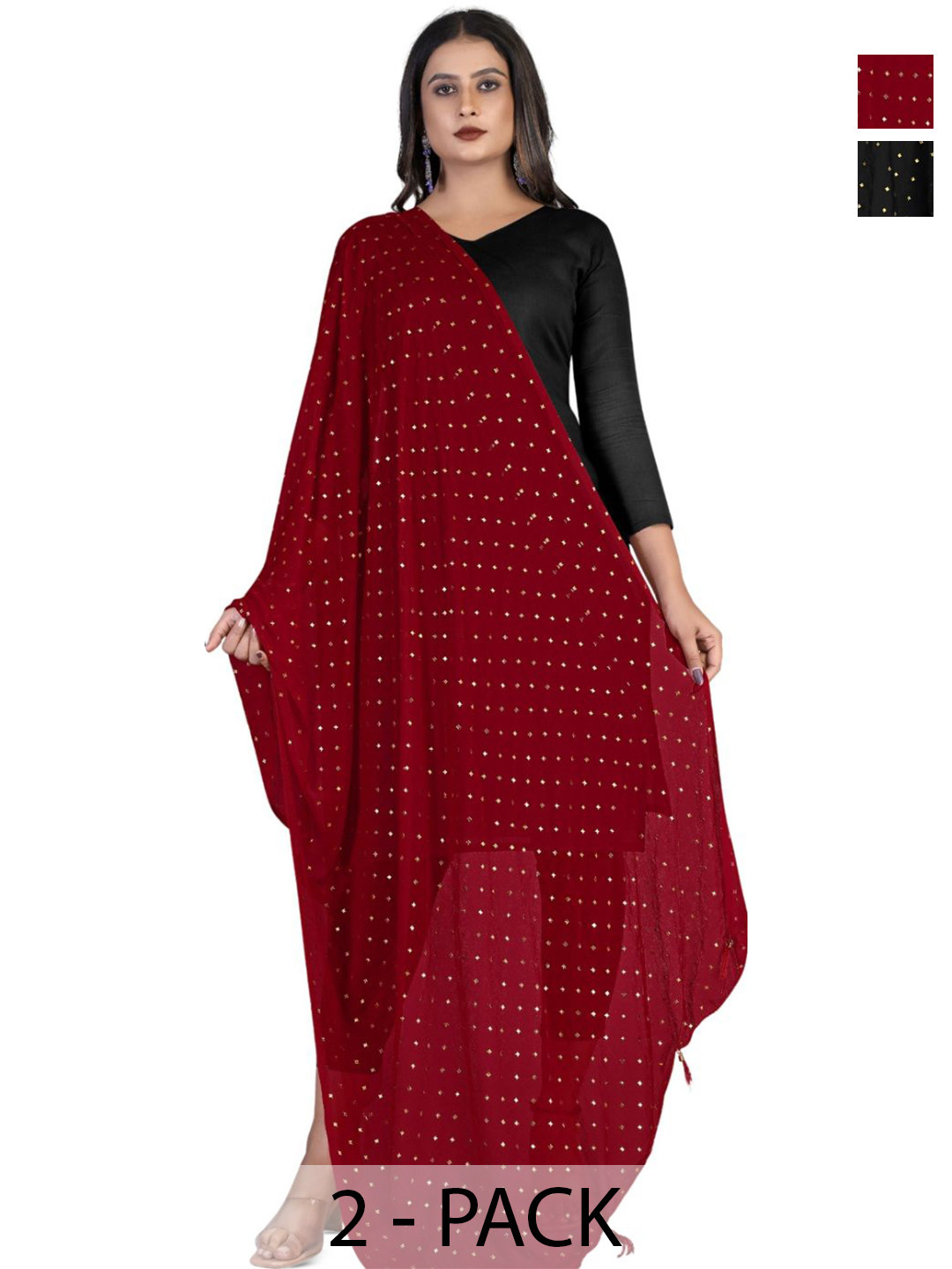 Kemza Selection Of 2 Floral Printed Beads And Stones Dupattas