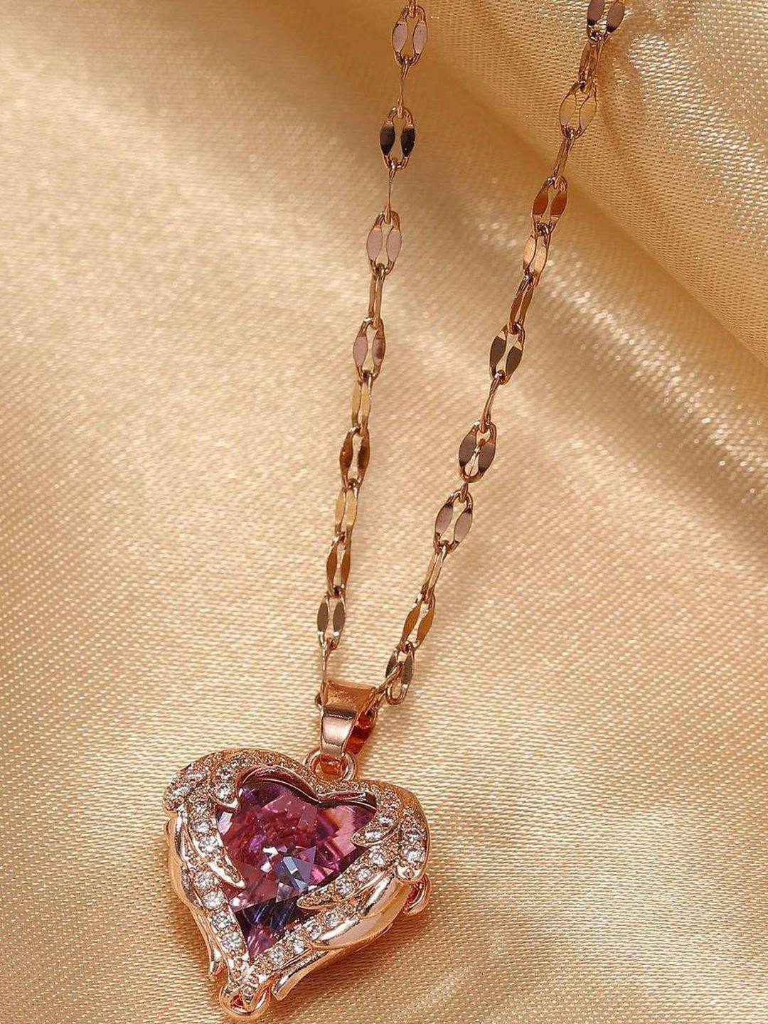 Felicia Rose Gold-Plated Stainless Steel Artificial Stones and Beads Pendant