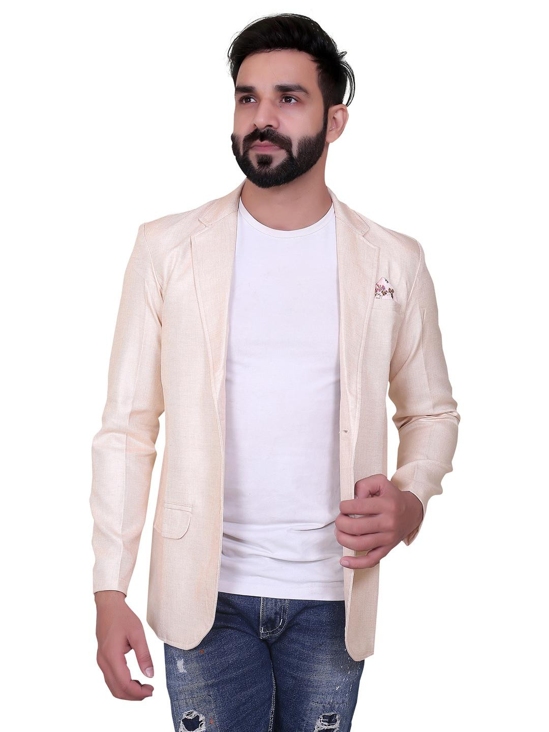 Ancestra Men Beige Single Breasted Blazer