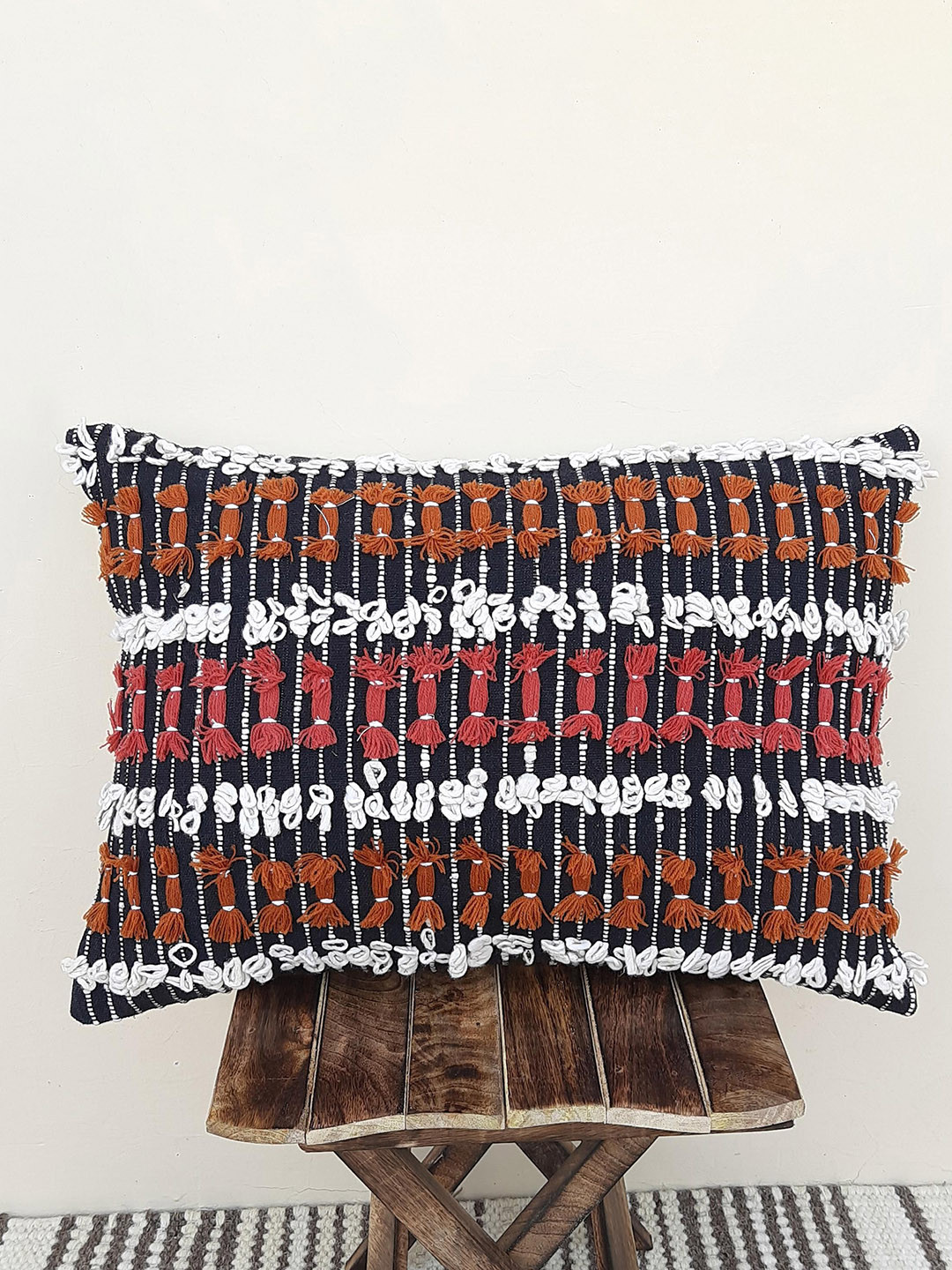 Indihomecraft Black & Red Abstract Rectangle Cotton Cushion Covers