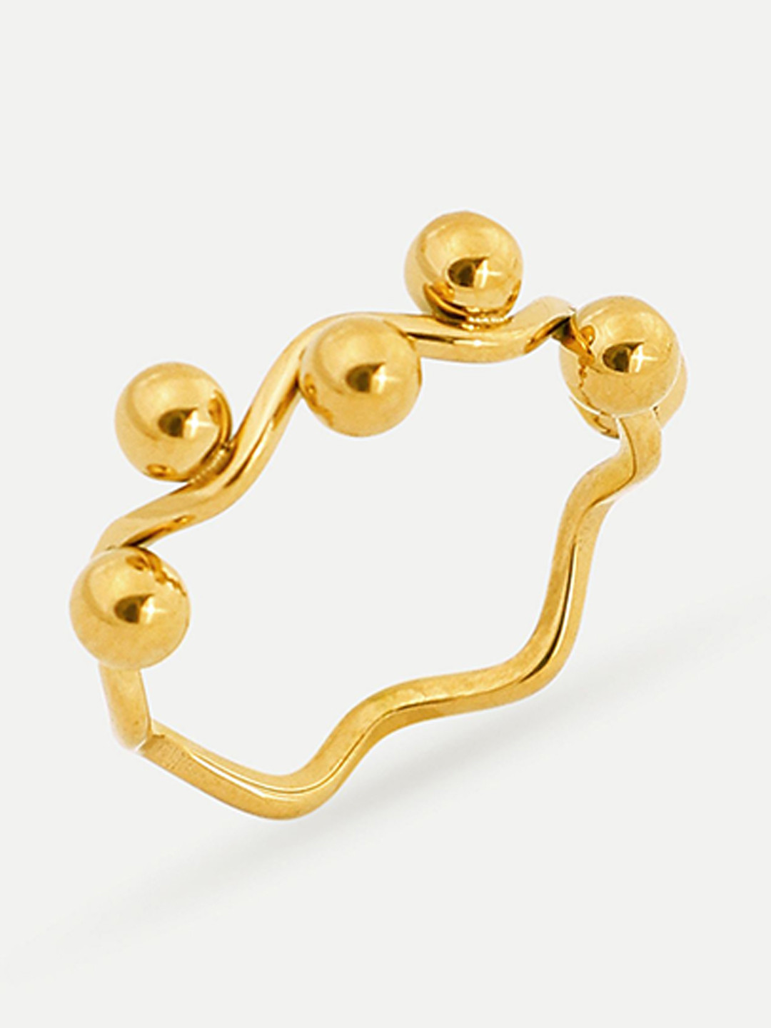 OUZEL 18KT Gold-Plated Stainless Steel Beaded Dot Curve Finger Ring