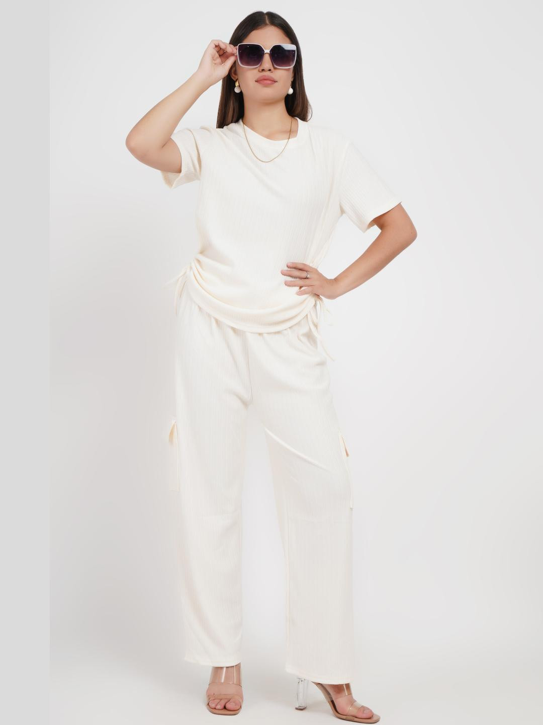 Lugo white Cotton Blend Trending Co-ords Set For Women