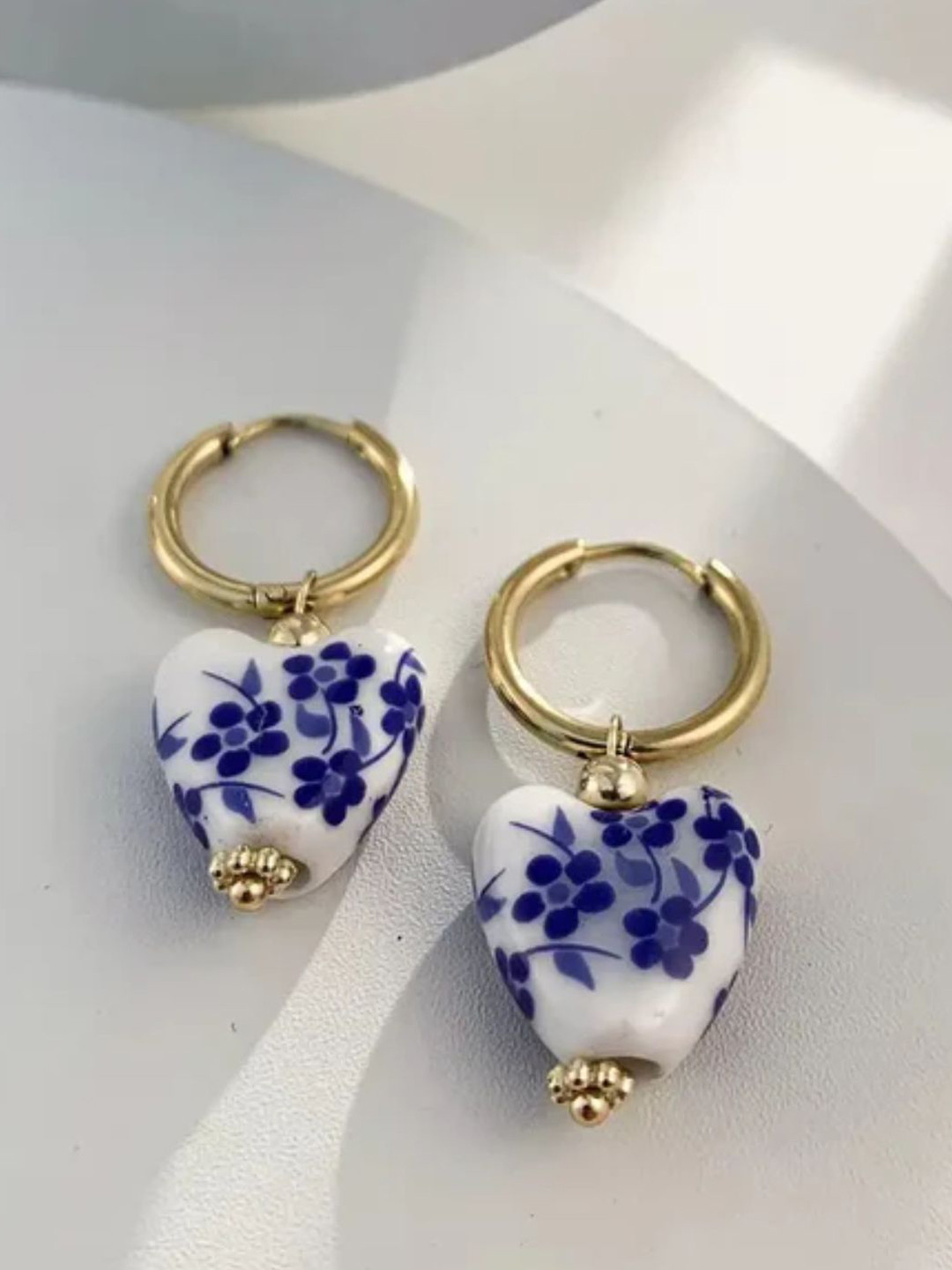 FAB COUTURE Porcelean Heart Contemporary Hoop Earrings