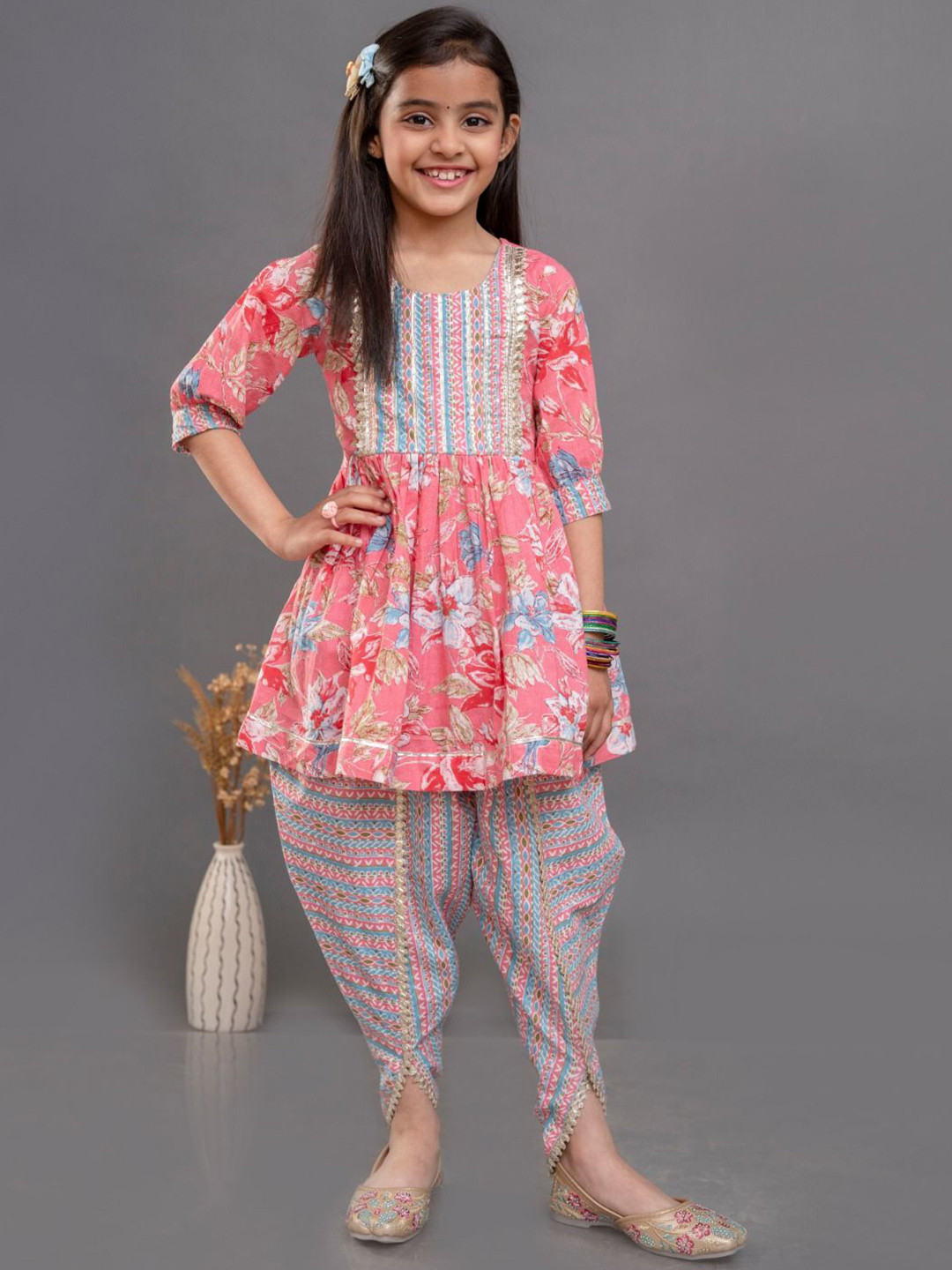 Flyfinns Girls Cotton Kurta and Dhoti Set