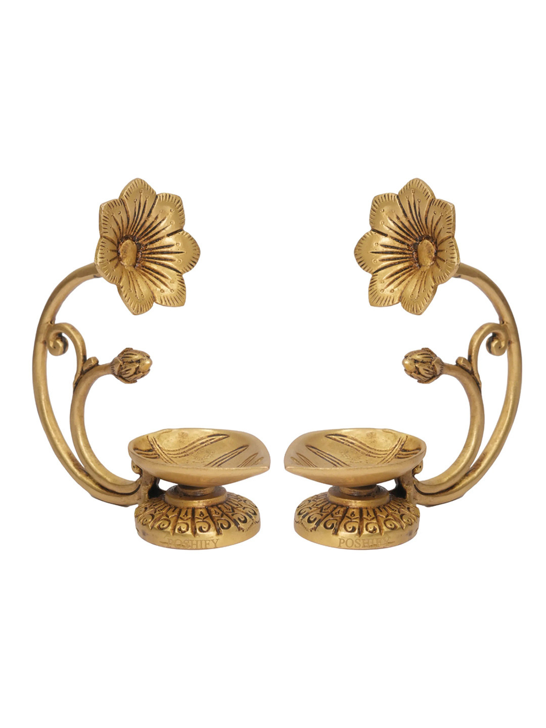 POSHIFY Big Brass Diya (pack of 2) for Pooja room