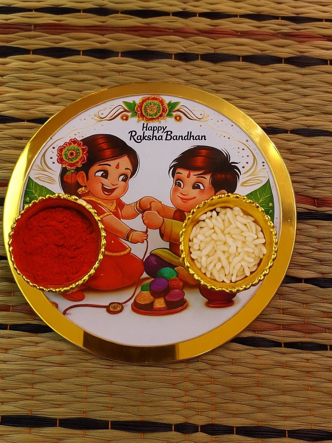 PUFFSMART White Printed Wooden Haldi Kumkum Box