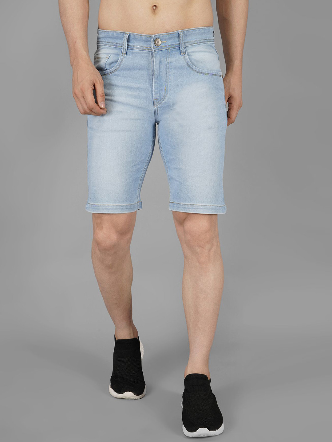NIVASU Men Denim Slim Fit Mid-Rise Shorts