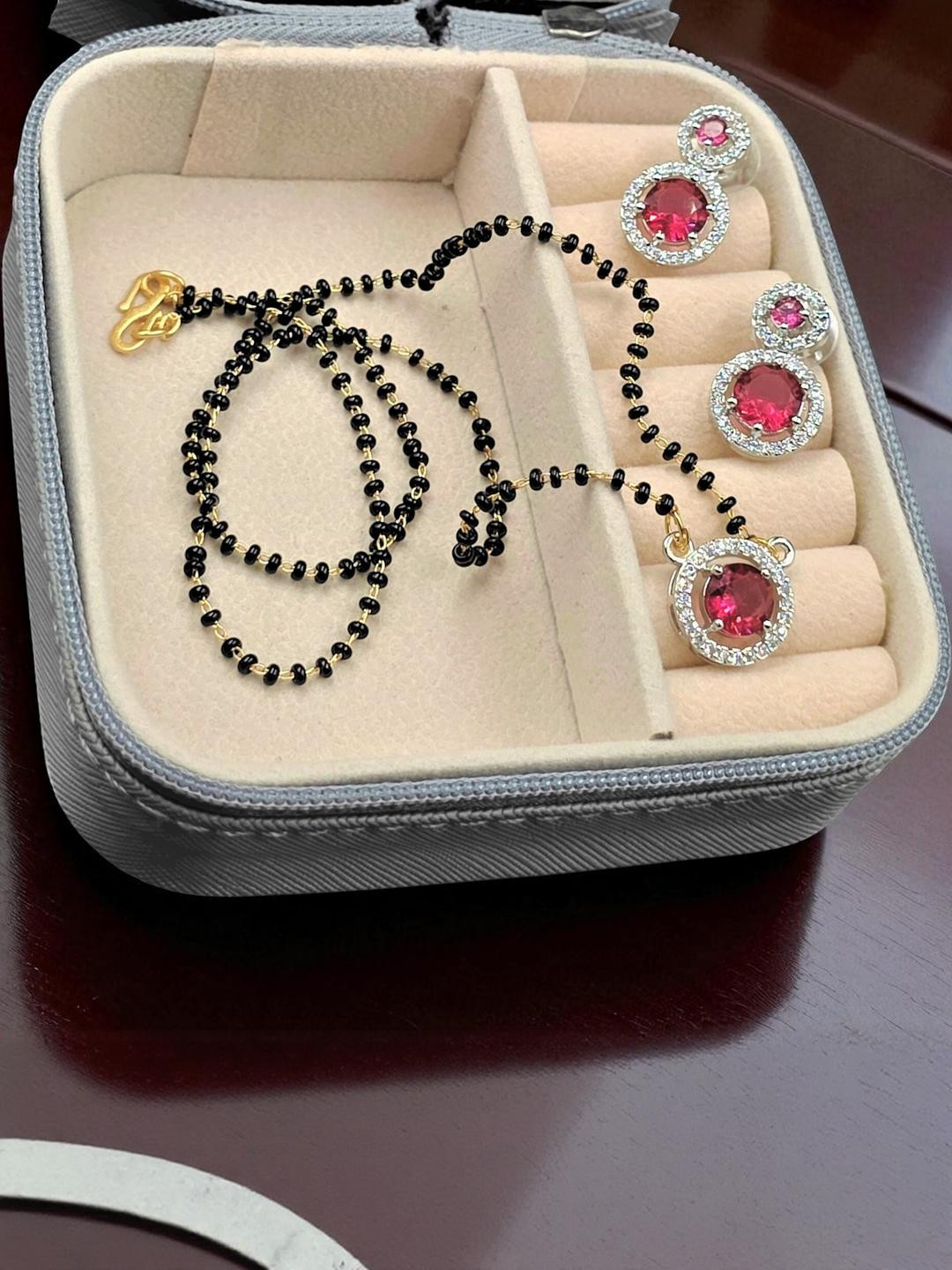 CHARMS  Alloy Black beads Silve & Pink Cubic Zirconia stone Jewellery set for women