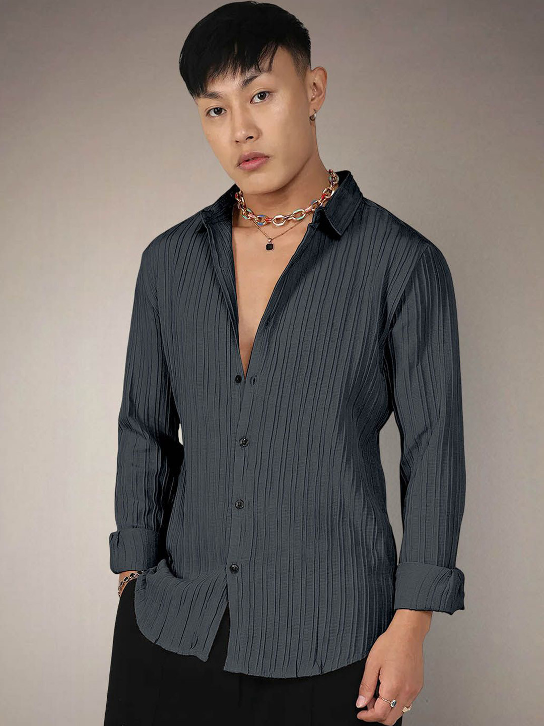 Polyester Long Sleeves Solid Men's Shirt