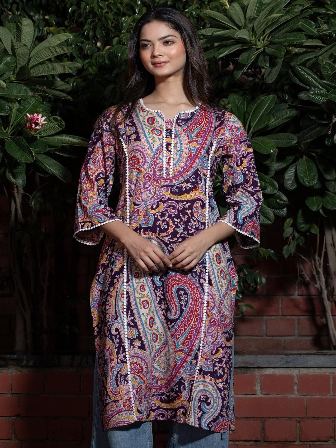 Tabeedah Women Purple Viscose Rayon Kurtas