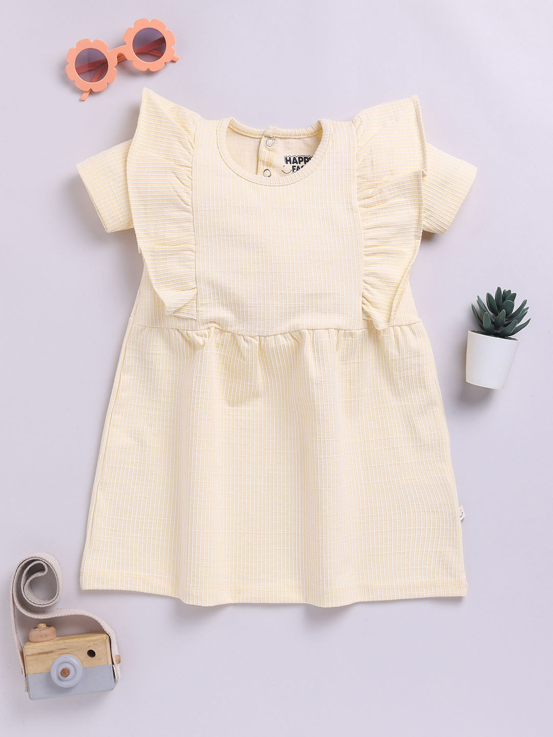 Happy Faces Girls Striped Ruffled Fit & Flare Pure Cotton Dress