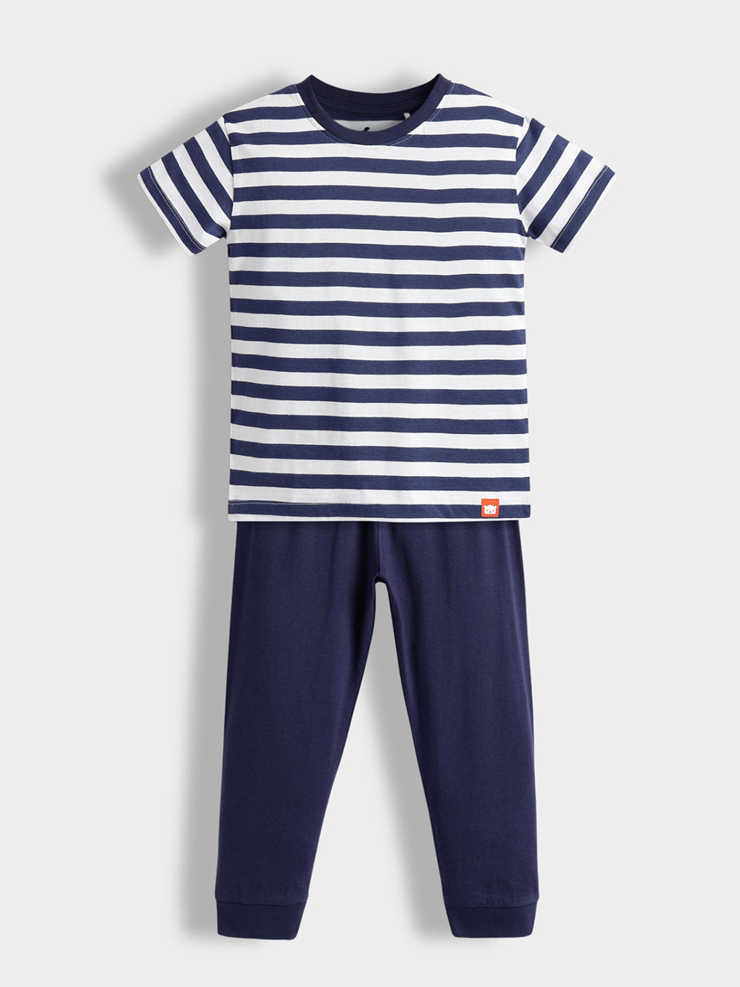 Orange Sugar Unisex Kids Striped Round Neck Pure Cotton T-shirt With Pyjamas