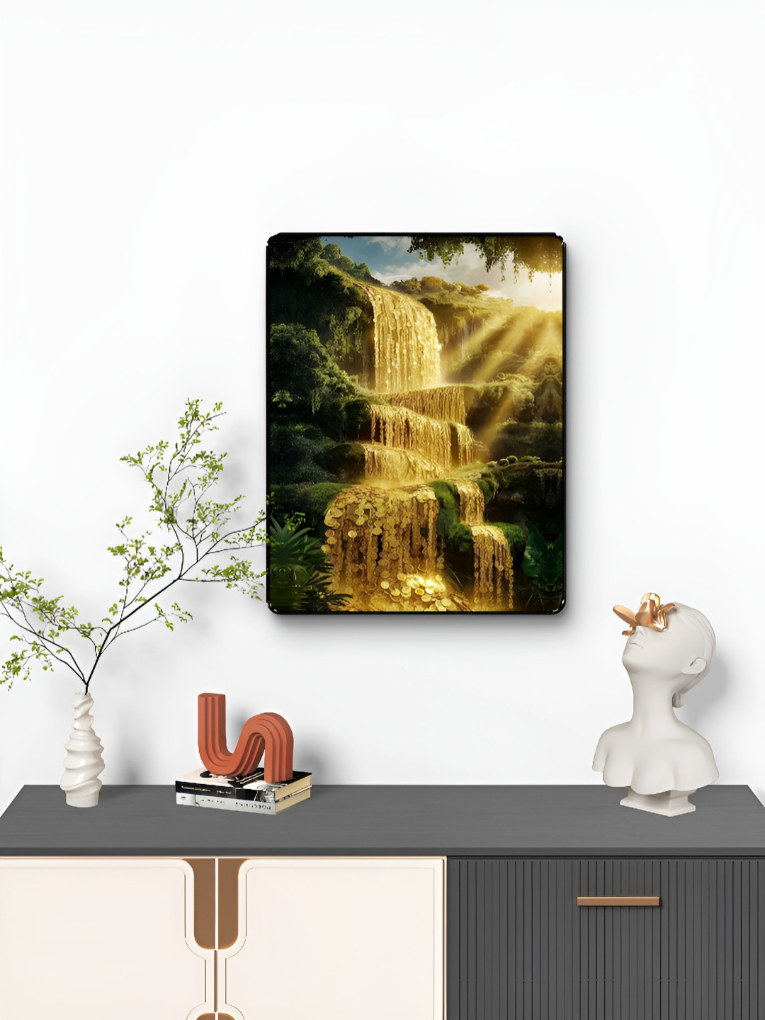 SAF Gold-Toned & Green Coin Waterfall Wall Art
