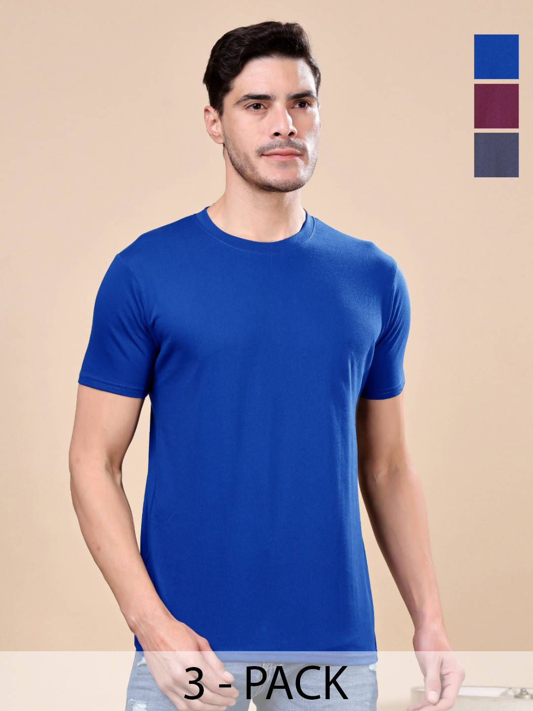 TQH Men Pack of 3 Dry Fit Solid Round Neck Slim Fit T-shirts