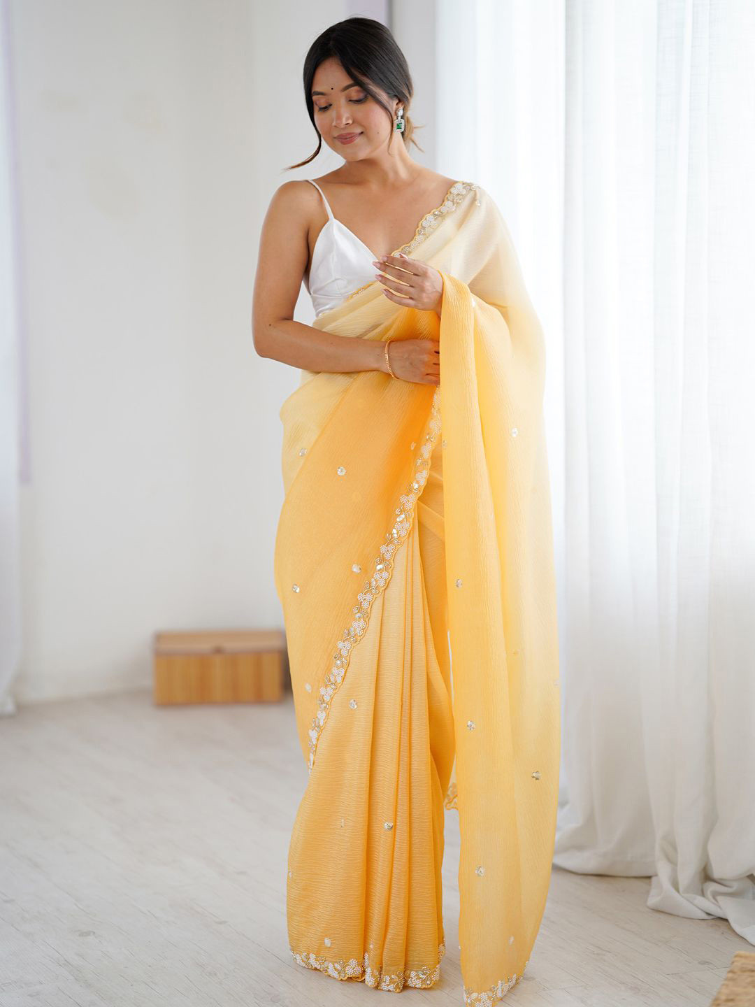 Anouk Embellished Beads and Stones Scallop Border Saree
