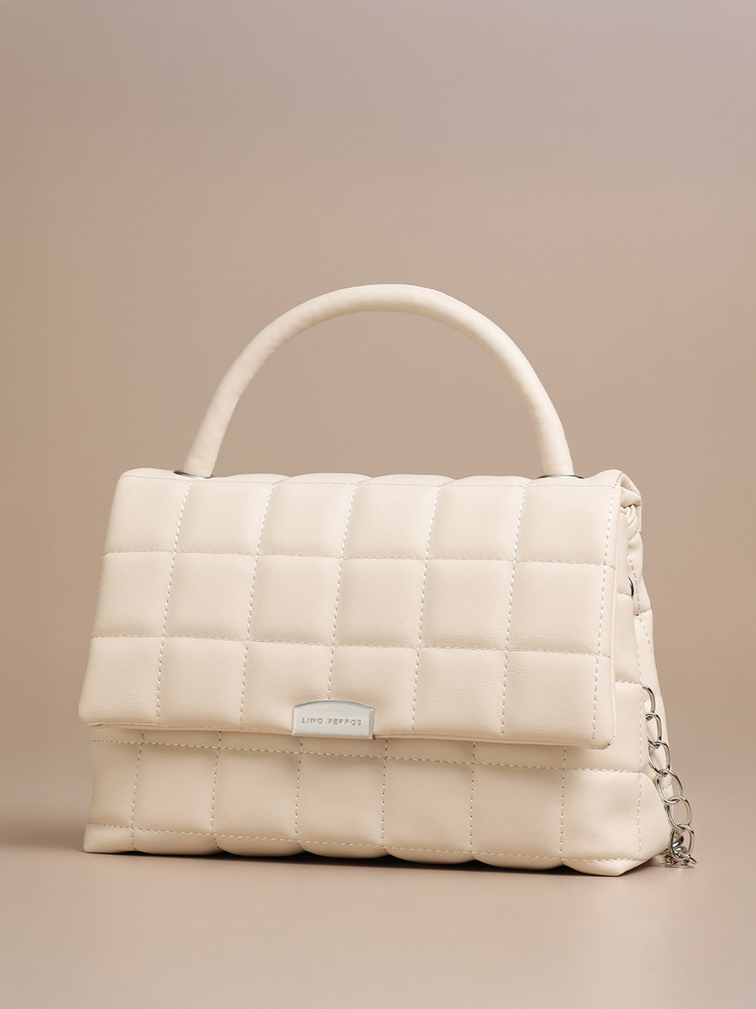 Lino Perros Women Cream-Coloured Quilted Satchel