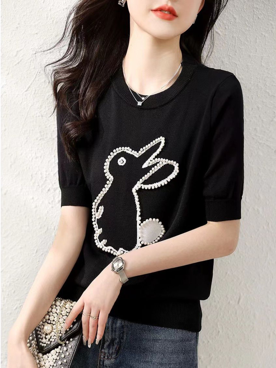 DressBerry Women Rabbit Embellished Cotton Top