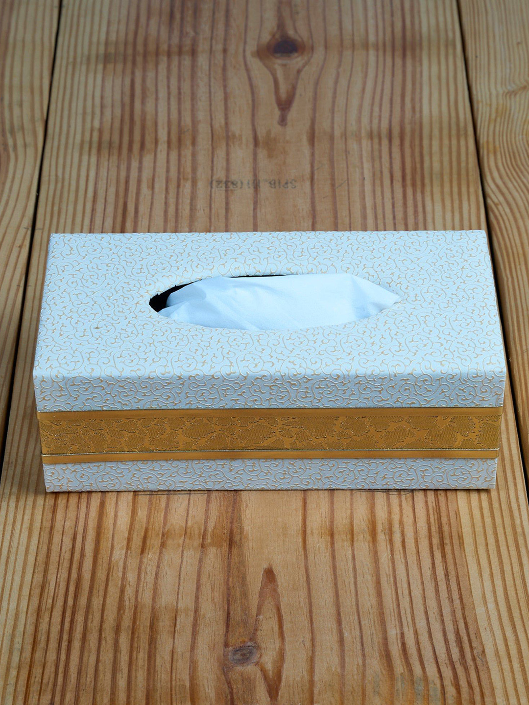 Kookee White & Brown Printed Leather Tissue Holder