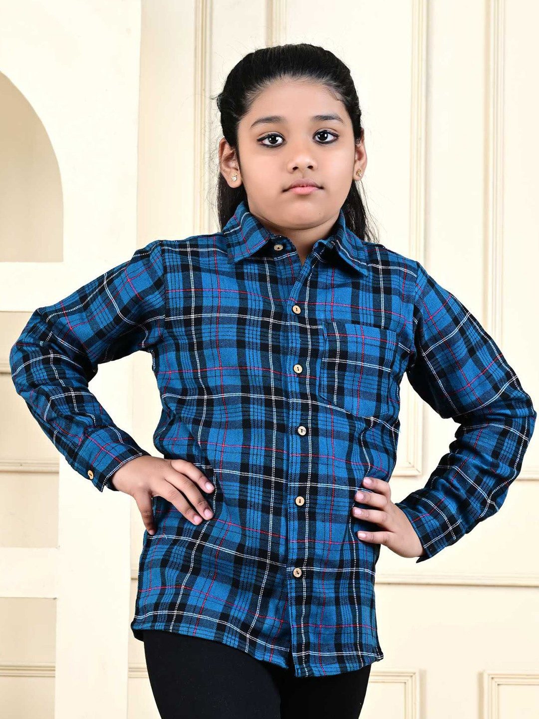 Cloth Bites Kids Checked Spread Collar Cotton Casual Shirt