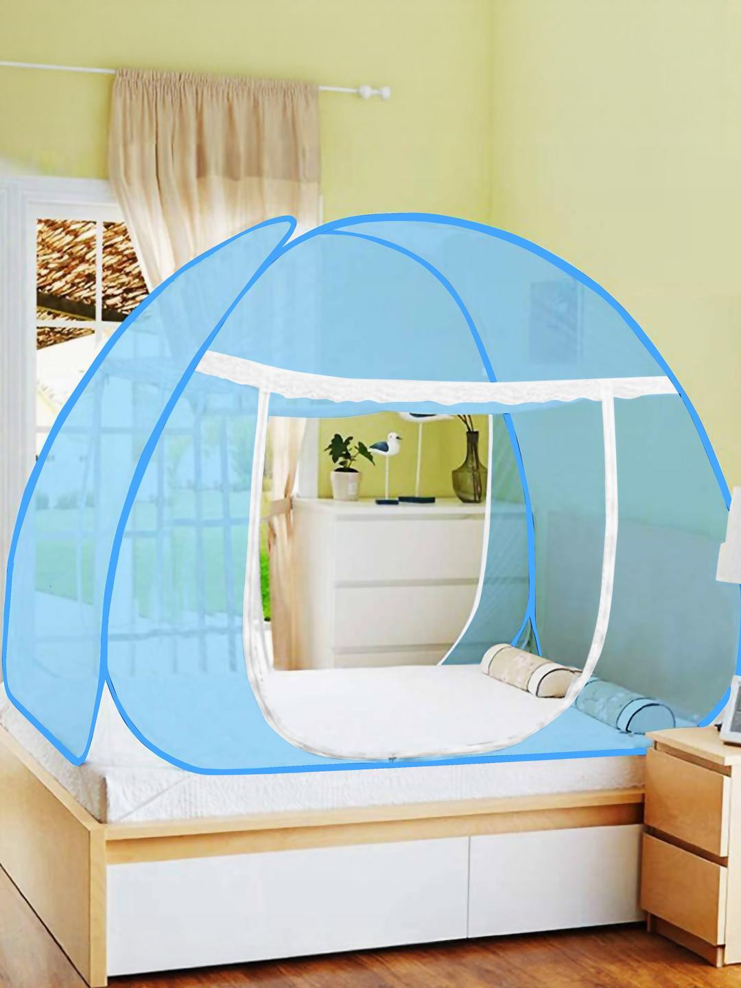 Aetrius Blue And White Polyester Fabric King Size Tent Mosquito Net