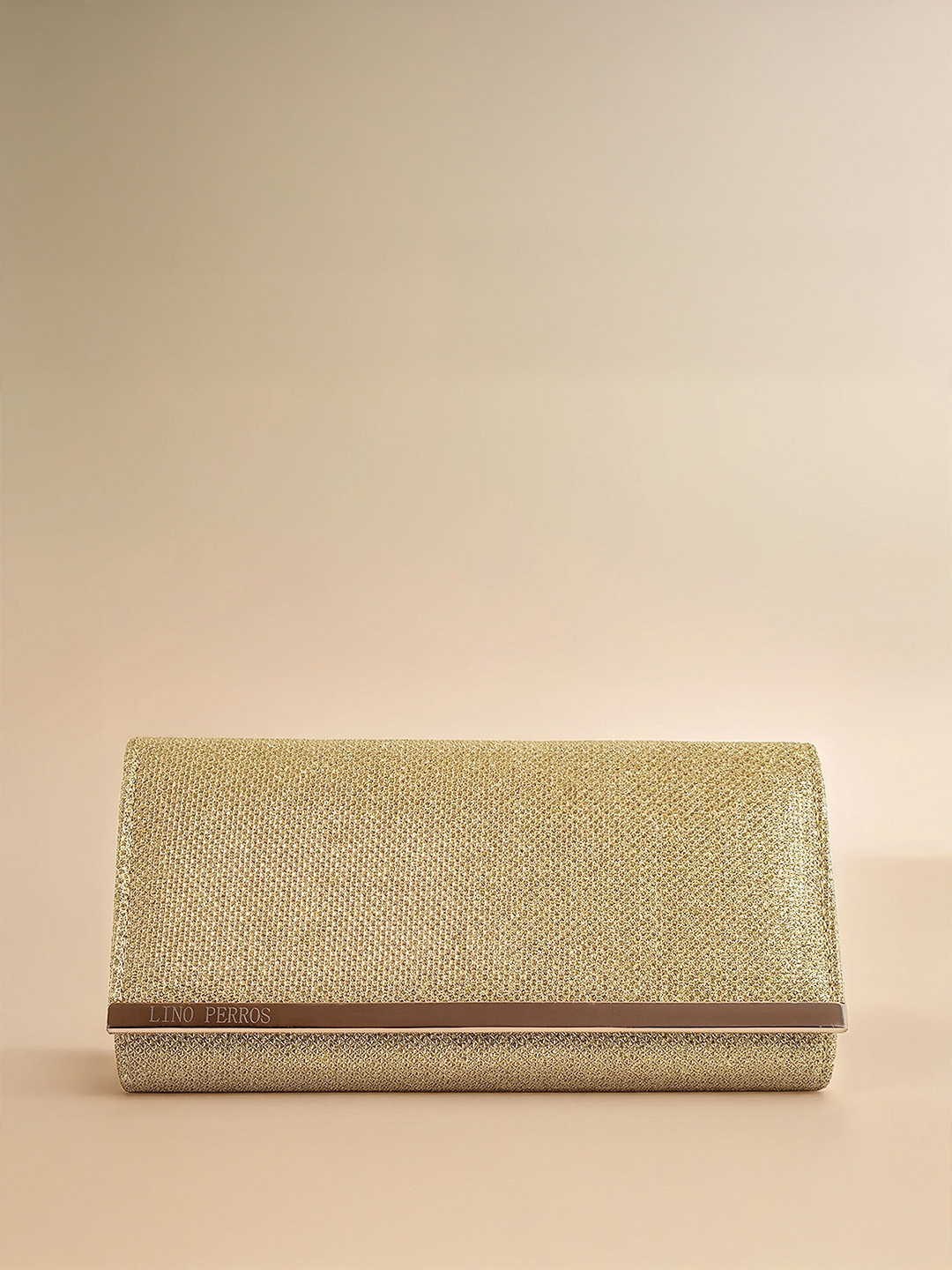 Lino Perros Gold-Toned Textured Shimmer Clutch with Chain Strap