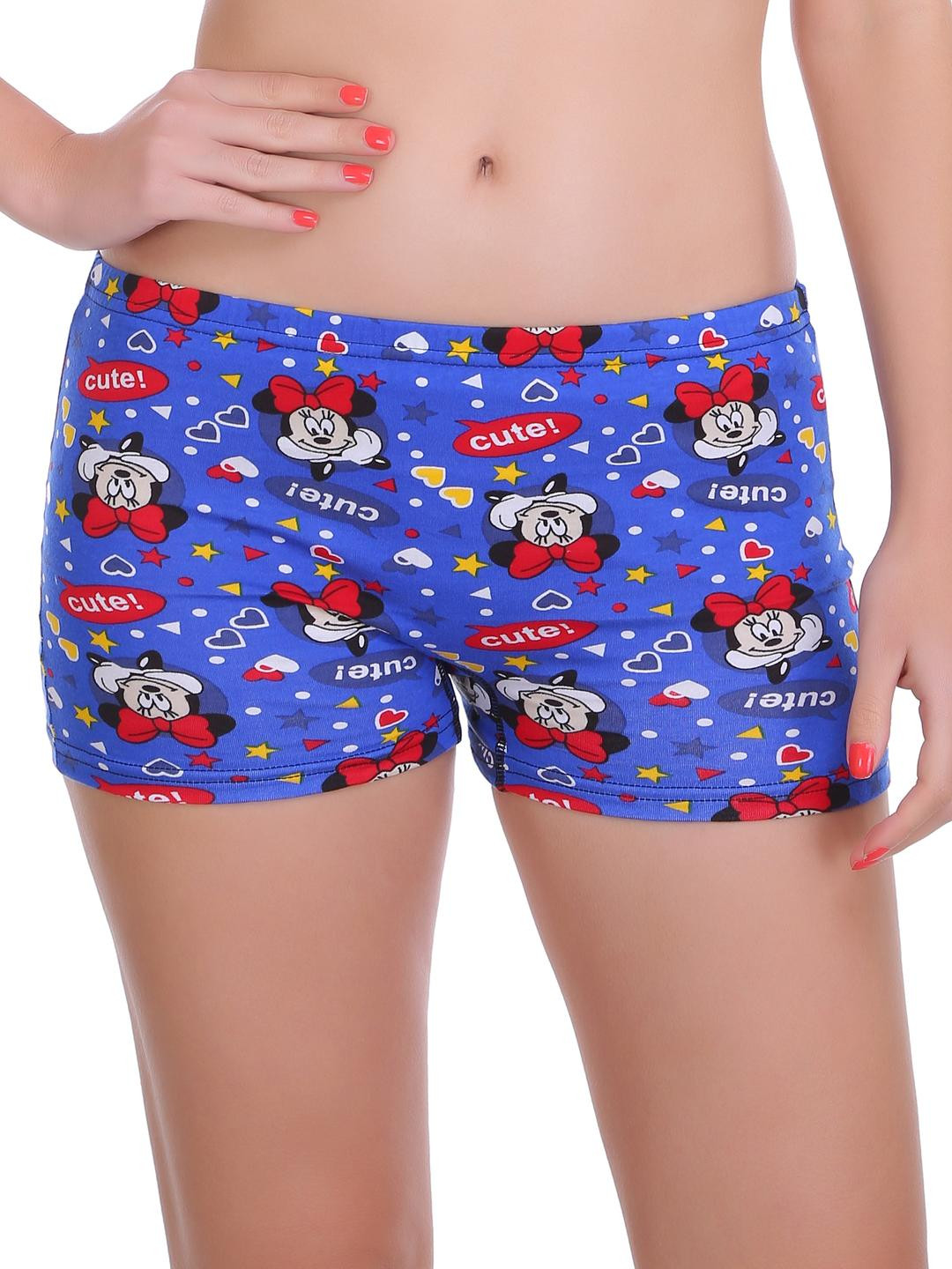 Selfcare Women Blue Soft Cotton Printed Mid Rise Boy Short Panty